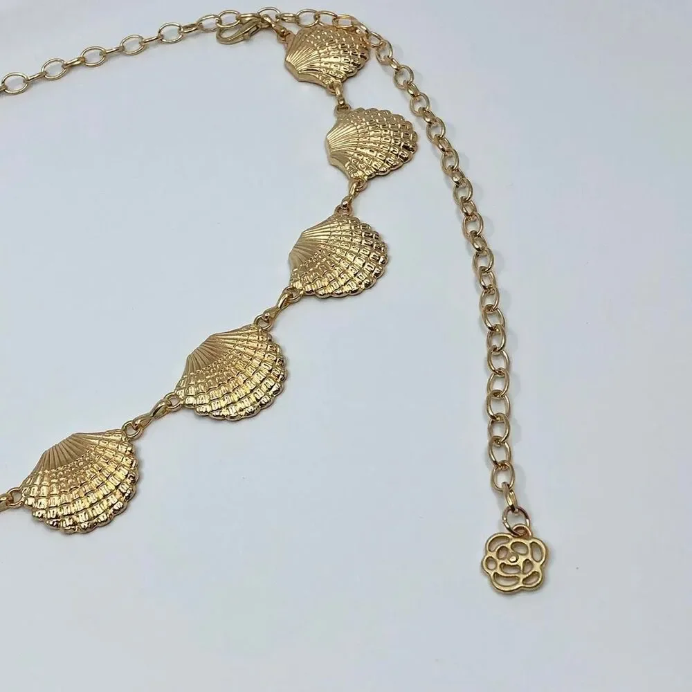 Vintage Y2K Mermaidcore Gold Seashell Chain Belt, Fits 23.5–43 Inches, X7GA1148